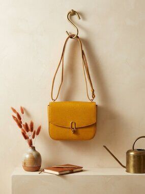 A New Day Faux Croc Crossbody Bag Gold Hardware Mustard Yellow Small Purse